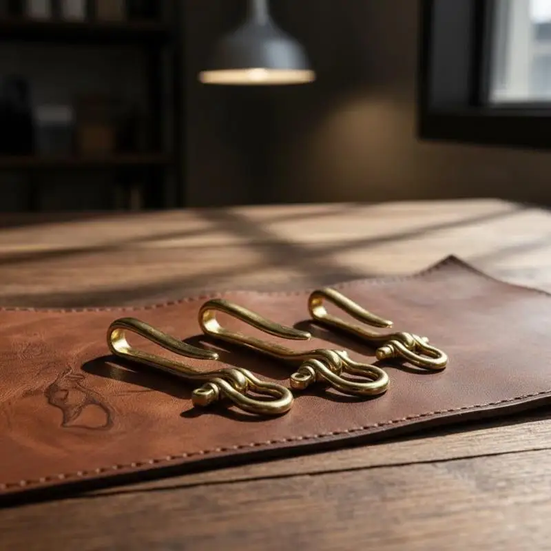 Gürtel-U-Haken aus Messing, Schlüsselanhänger, Retro-Vintage-Schlüsselring, Geldbörsen-Kettenhaken mit Schleifenschäkel, Fischhaken – Detail 6