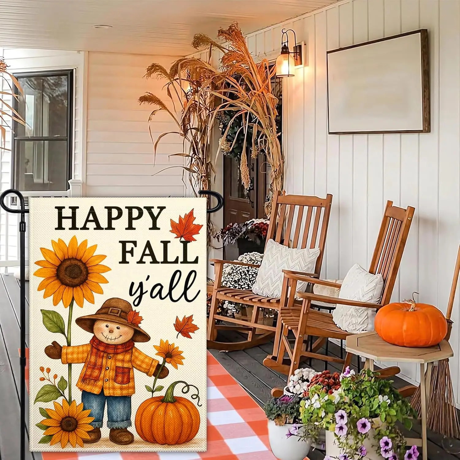 Happy Fall Y'All Garden Flag 12x18 Inch Double Sided Autumn Thanksgiving Garden Flag Scarecrow Garden Flags for Outdoor  uui