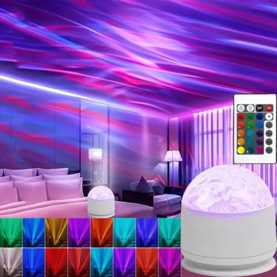 

Northern Light Projector, 16 Color Recharge Sunset Lamp Aurora Night Light Projector, Dimmable 2 in 1 Galaxy Lamp Ocean Wave Ce