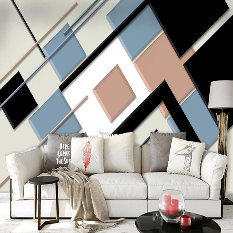 Custom Photo Wallpaper Nordic Modern 3D Geometric Square Lines Murals Living Room TV Sofa Bedroom Home Decor 3D Wall Painting