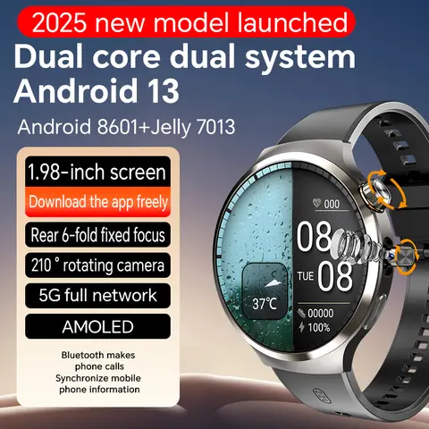 4G/5G Full Netcom Smartwatch 1.98inch Amoled Smart Watch With 210° Rotary Camera Android 13.0 Dual System GPS 1900mAH Battery