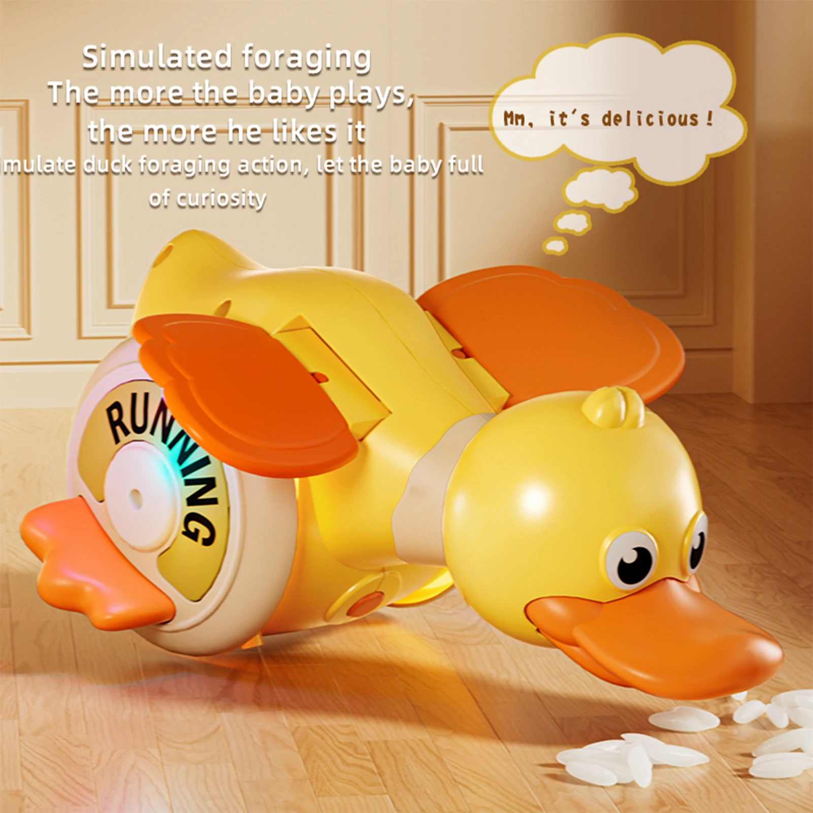 การพัฒนาของเล่นเป็ดดนตรีหมุนไฟฟ้า Light Up Music Crawling Walking Toys ศูนย์กิจกรรมสําหรับเด็กวัยหัดเดิน