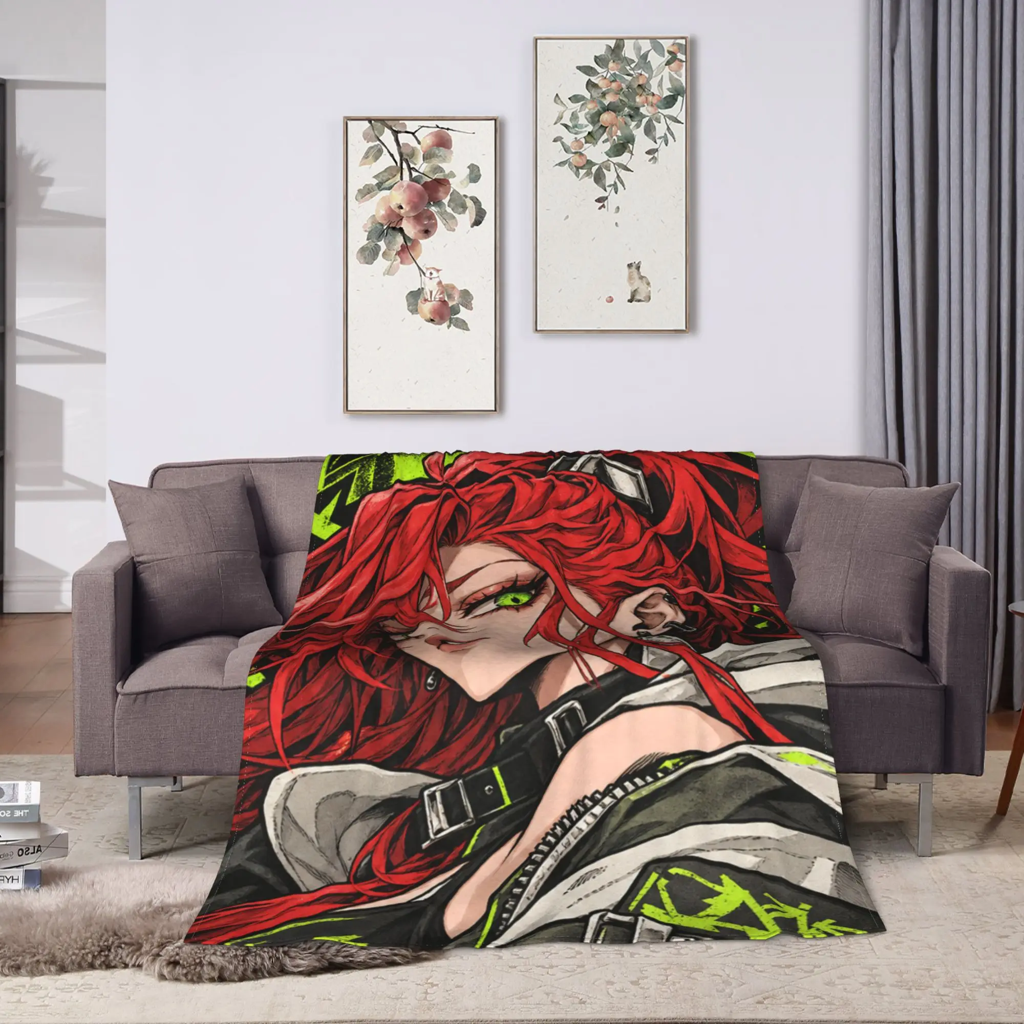 GACHIAKUTA Red Haired Woman Green Runes Anime Blanket Quality Warm Soft  Throw Blanket Winter Home Decor Fashion Bedspread