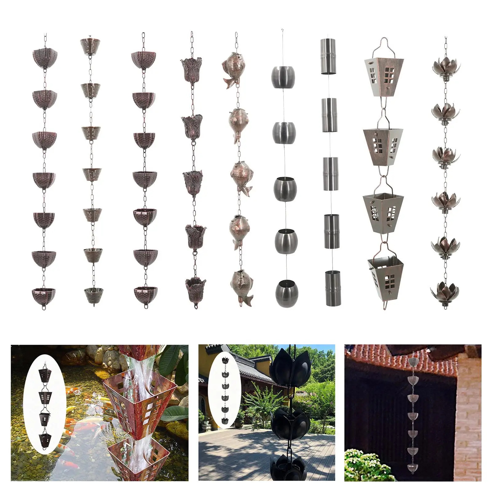 Rain Chains Cup Rain Chain 1M Rain Collectors Cups for Roofs Backyard Garden
