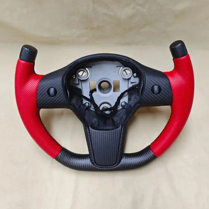 Model Y Steering Wheel For  Model 3 Carbon Fiber Yoke Handle  Leather Red Yoke Steering Wheel Car Racing Styling