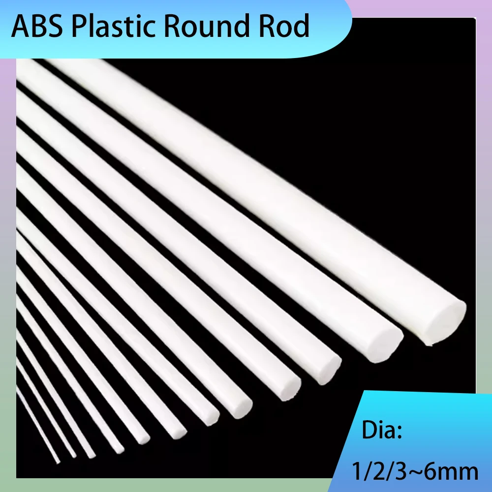 10/20/30pcs Length 250mm Solid ABS Round Rod Plastic Tube Pipe Diameter 1/2/3/4/5/6mm DIY Material for Model Part Accessories