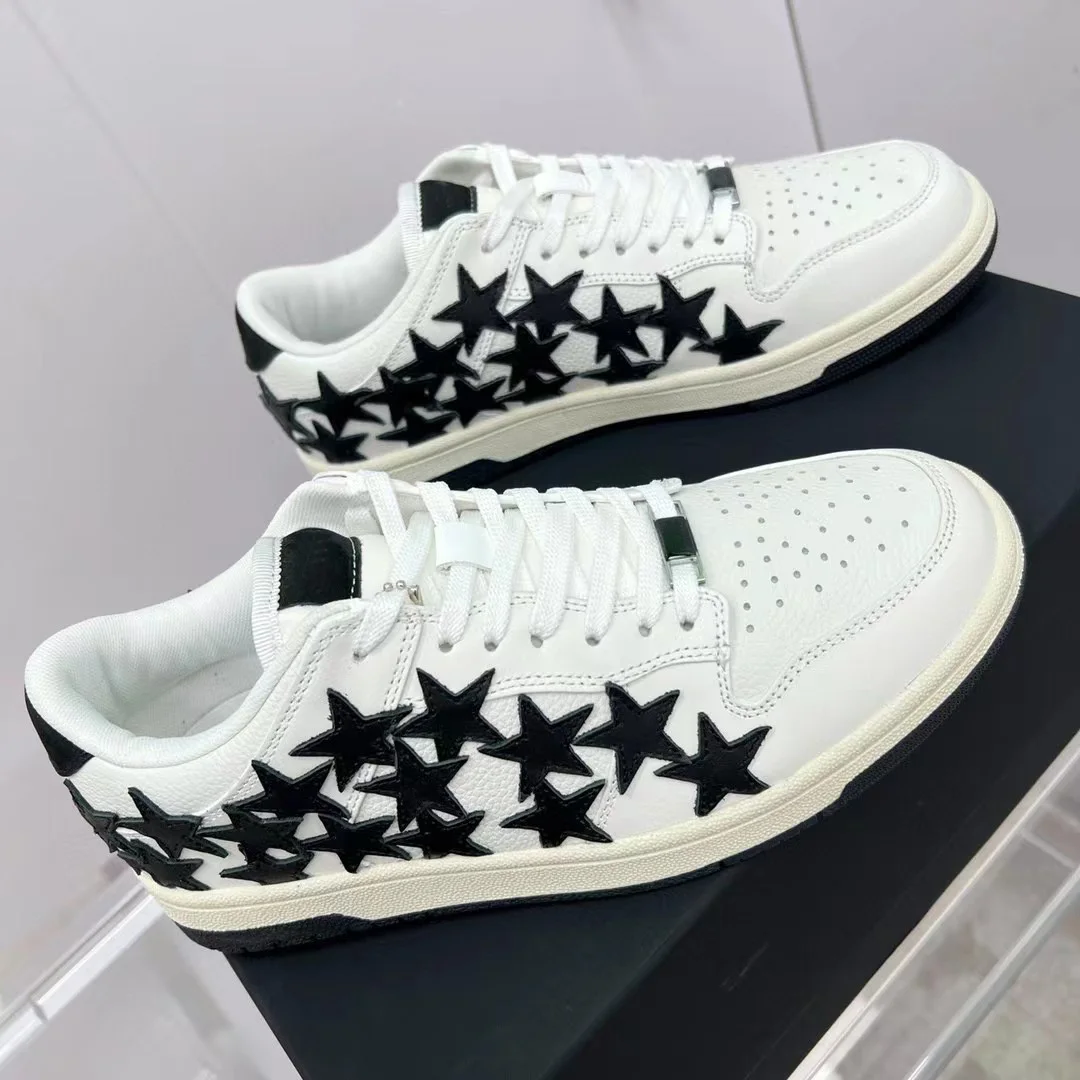 2023 High Lots Stars Embroidery Genuine Leather Shoes With Box Men Women Vulcanized Shoes Casual Sneakers Skateboard Shoes #68