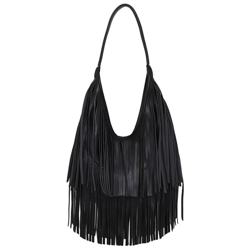 

Vintage Large Capacity Long Tassel Tote Bag Luxury Soft Pu Leather Women Shoulder Bags Designer Lady Handbag Retro Shopper Purse