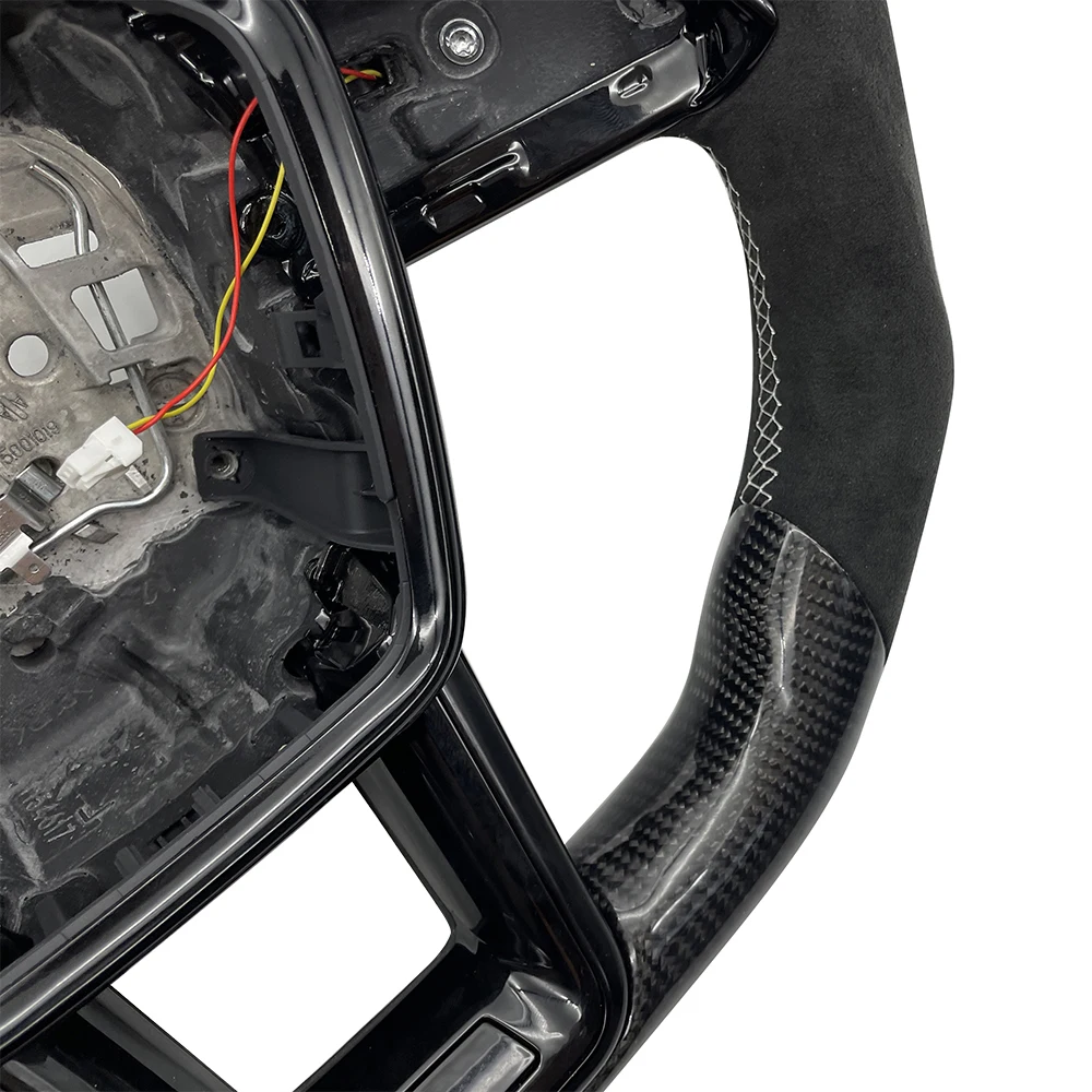 For Audi A6 RS6 C8 Full Carbon Fiber Suede Leather White Line Flat Bottomed Sports Steering Wheel