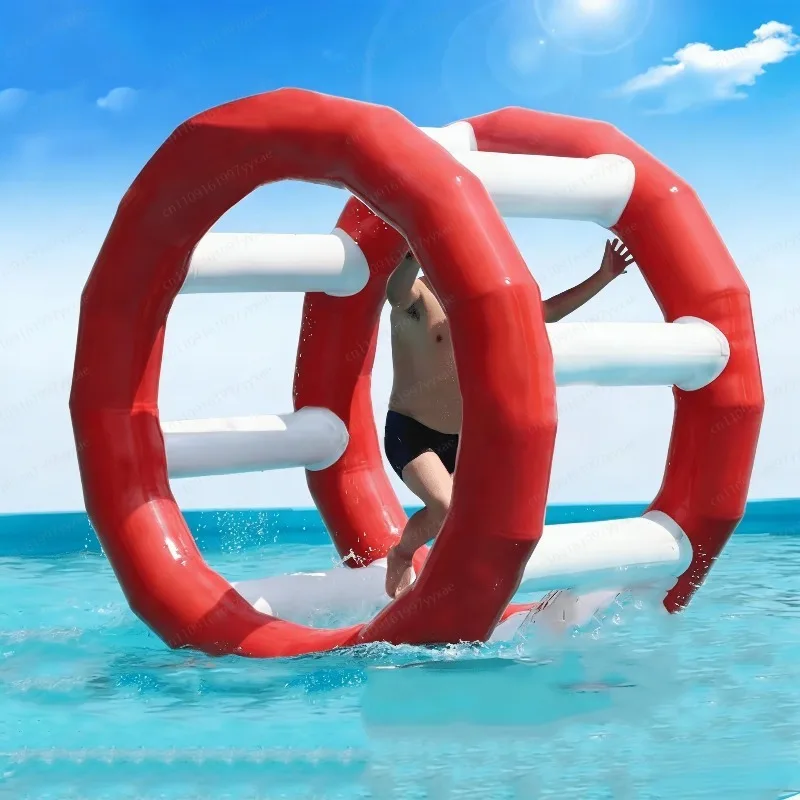 Commercial inflatable water roller water toy, inflatable water wheel challenge module for pools and lakes