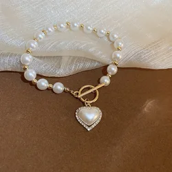 NISHIZAWA French OT Buckle Pearl Heart Bracelet Temperament Bracelet Jewelry