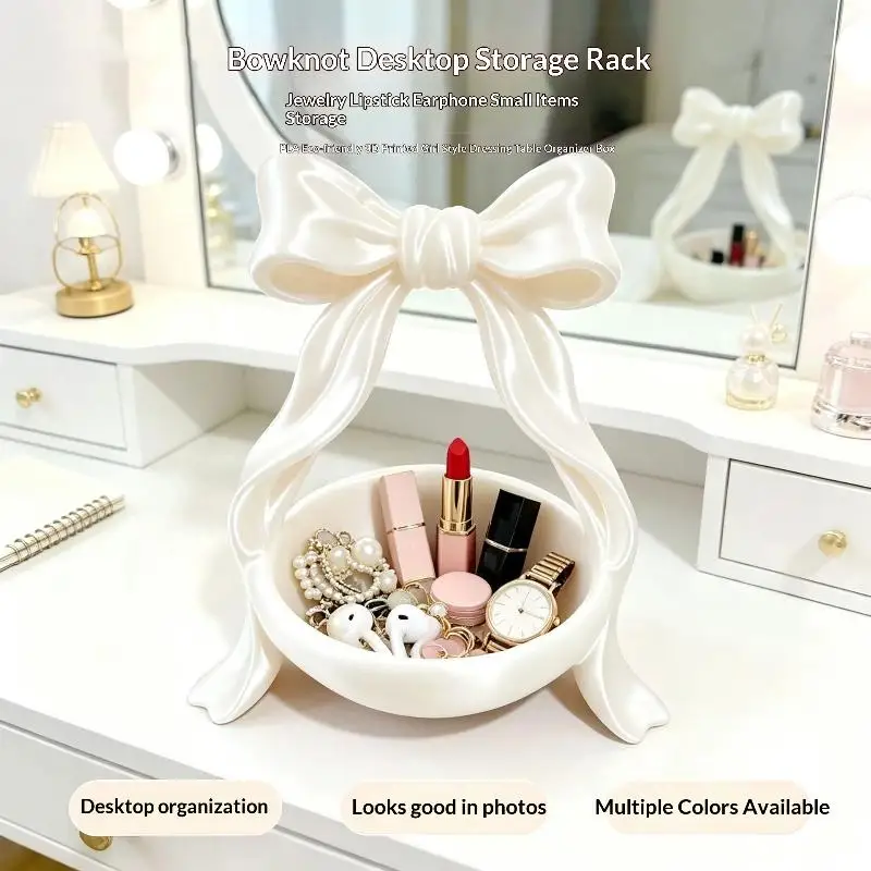 1 Stück Luxus-Make-up-Organizer, 3D-gedrucktes Desktop-Dekorationsstück, Ins-Schmuck-Displaybox, Schleifen-Aufbewahrungsbox – Detail 3