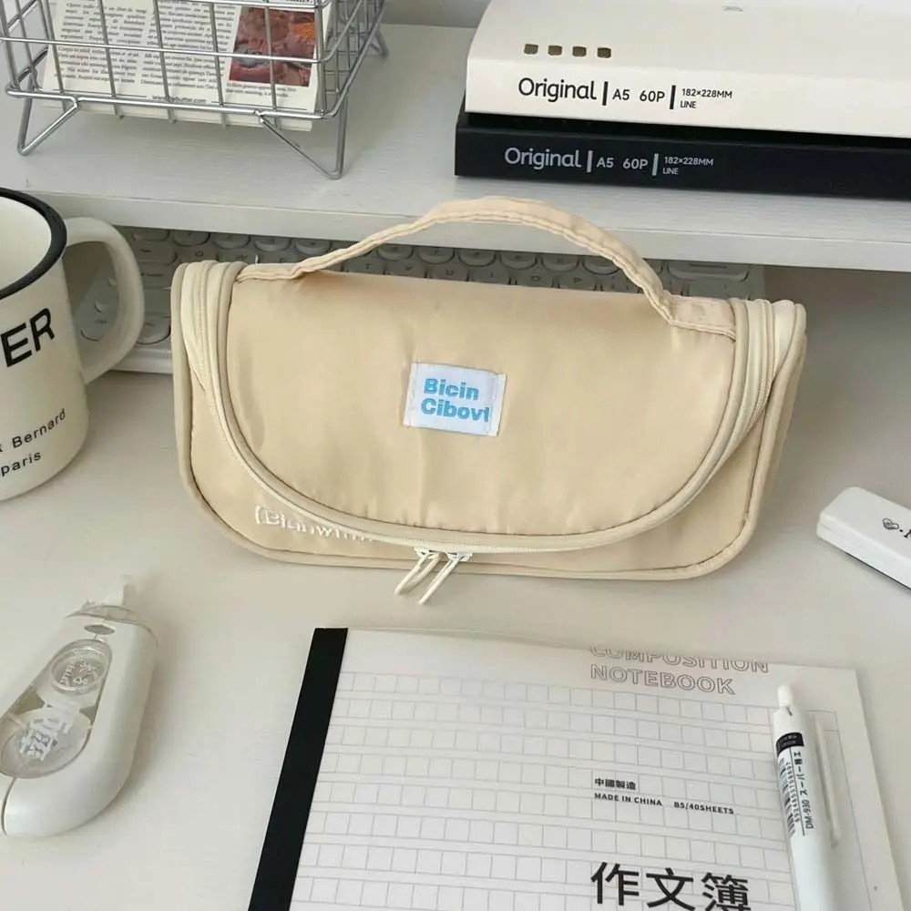 Pen Box Storage Stationery Bag Solid Color Travel Wallet Pencil Case Zipper Pouch Korean Ins Style Large Pen Bag Girls Gift