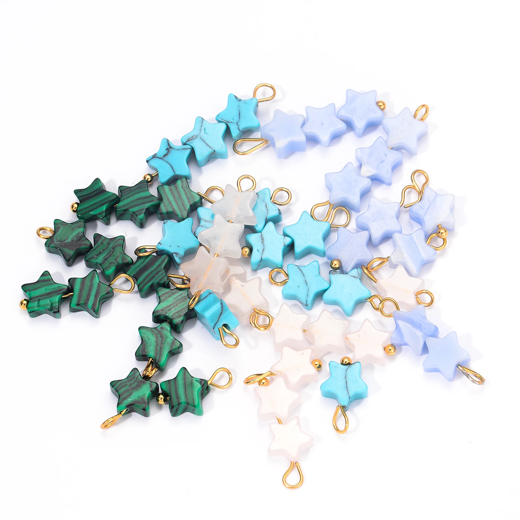 

6Pcs/lot Natural Stone Star Pendant Charm DIY Earring Bracelet Necklace Stainless Steel Jewelry Making Supplies