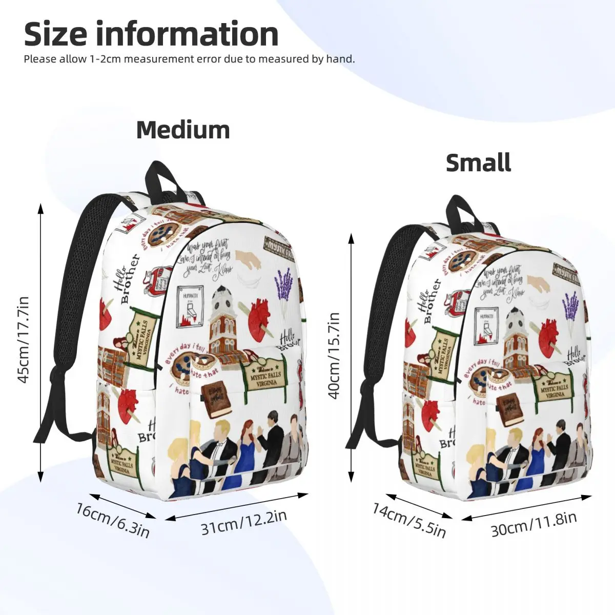 Der Vampir Tagebücher Cartoon Rucksack für Männer Frauen Teenager High School Business Daypack TV-Serie Laptop Segeltuch taschen mit Tasche