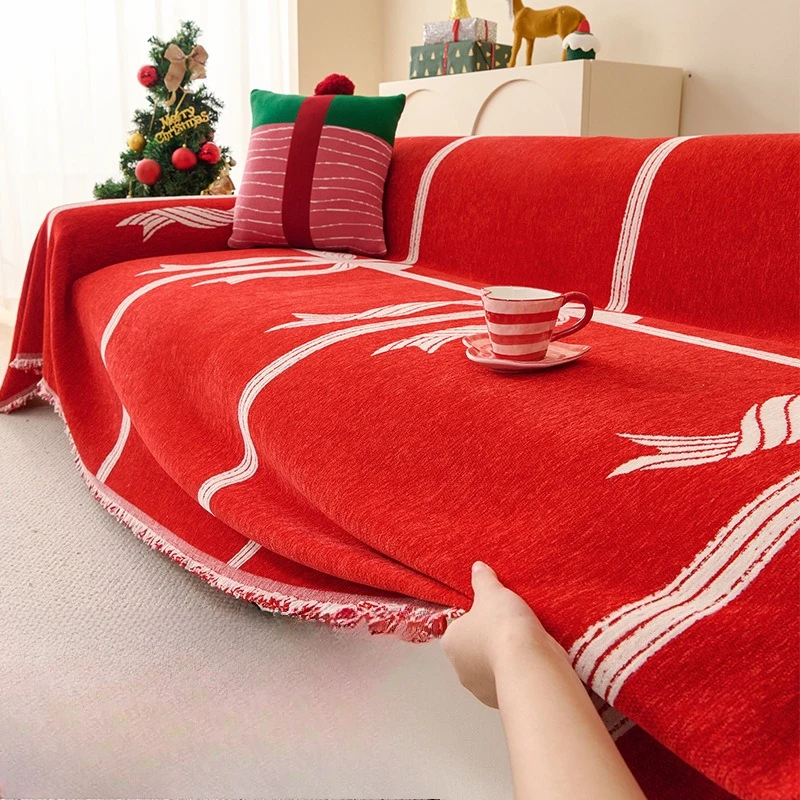 Chenier Christmas red sofa towel, one piece full cover sofa cushion cloth, high-end living room cover cloth