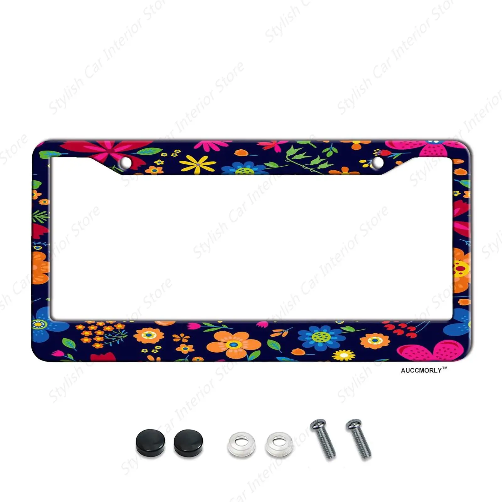 Cute Floral Flowers License Plate Frame Stainless Steel Frame Holder Boho Car Accessories Decorative Frames for Women Vehicles