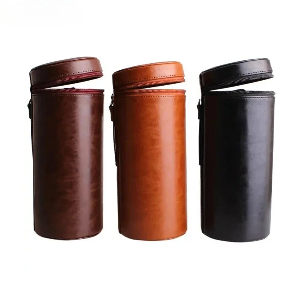 Canon Nikon Sony Pentax Fujifilm Tamron 렌즈 포켓 파우치에 적합한 검정색 카메라 렌즈 가방 PU 가죽 케이스