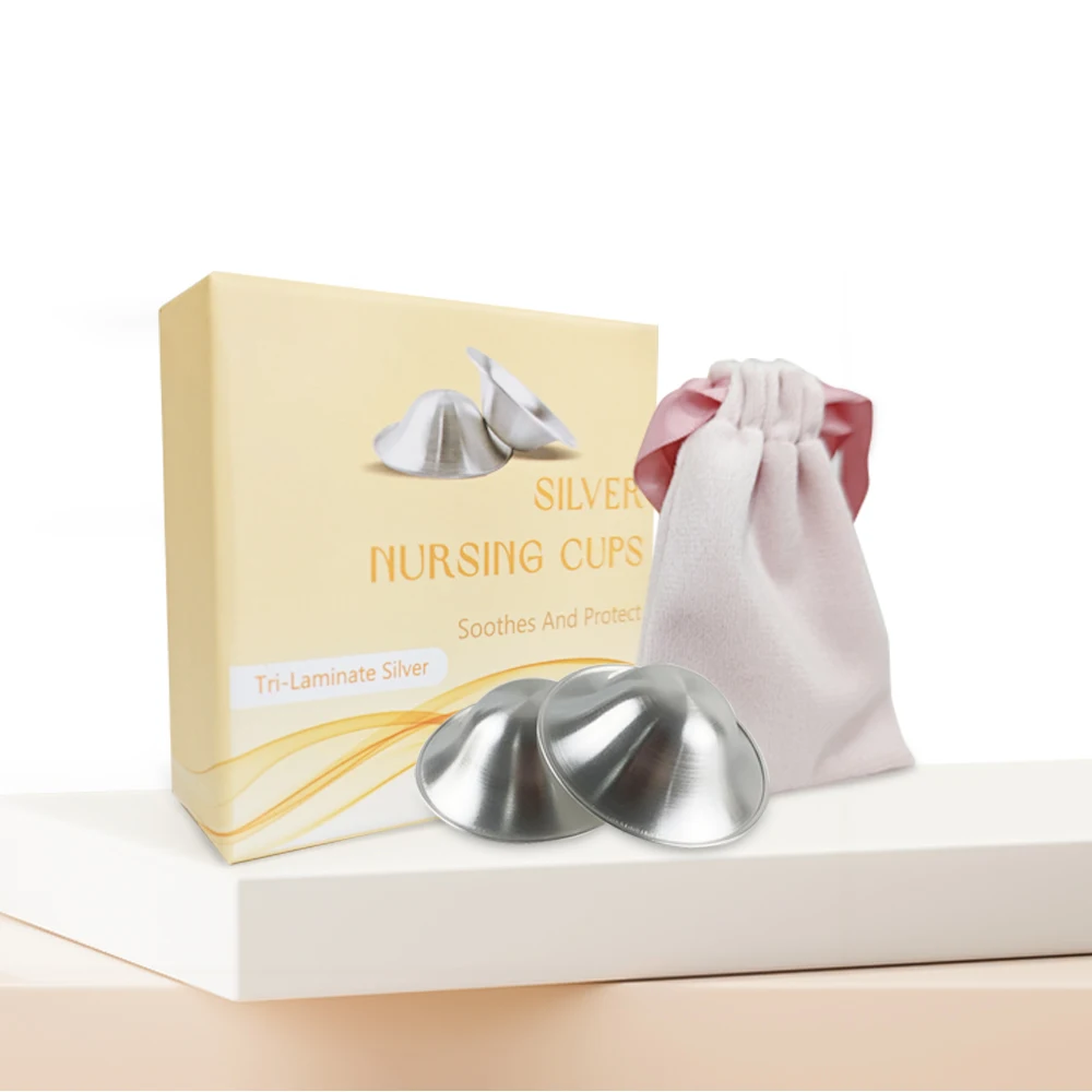 The Original Silvering Nursing Cups - Tri-laminate Silver-Nipple Shields for Nursing Newborn -Breastfeeding Essentials - Protect