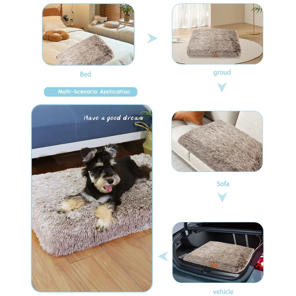 Memory Foam Pet Bed With Removable Washable Faux Fur Cover Orthopedic Waterproof Dog Bed For Crate Anti-Slip Bottom Dog Bed