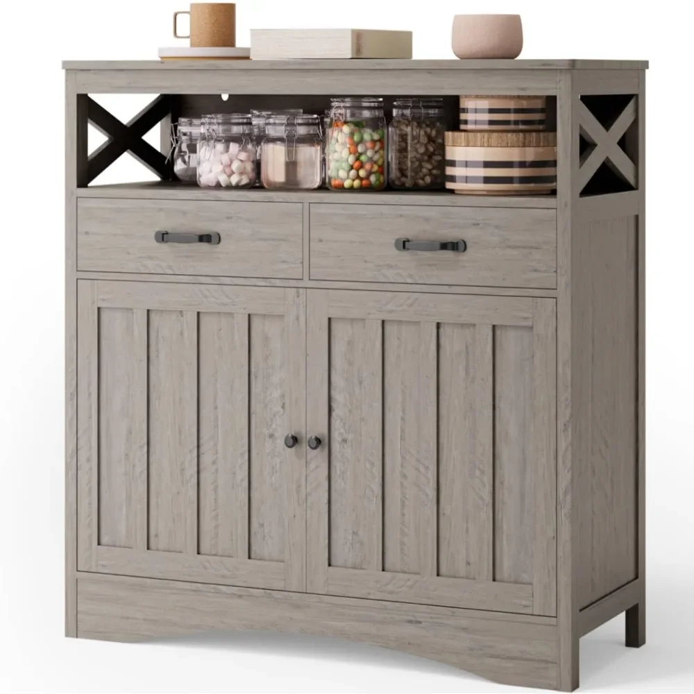 

Kitchen Storage Cabinet, Farmhouse Sideboard Buffet Cabinet with Shelves and Drawers,