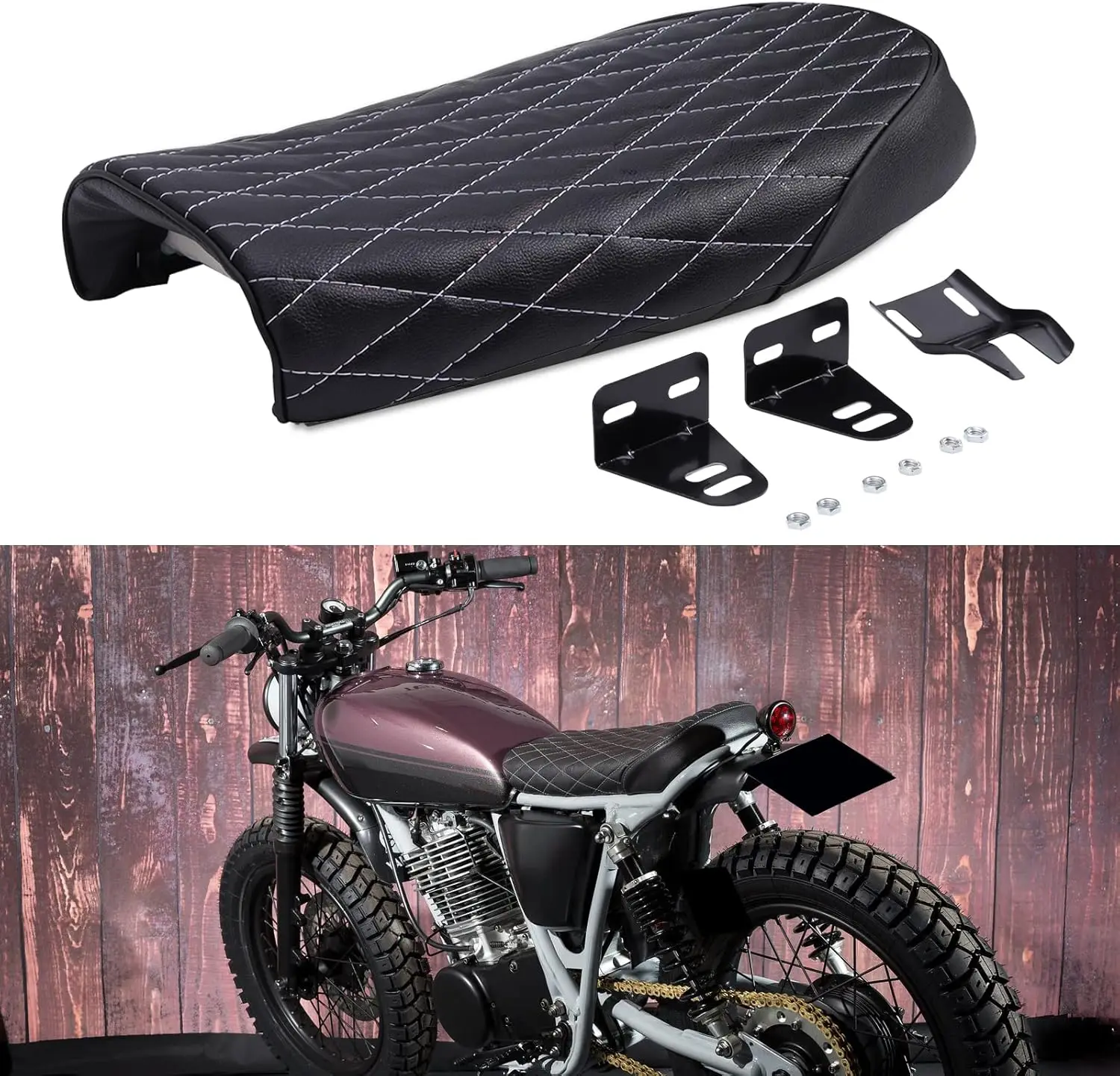 

Длинное сиденье в стиле ретро в стиле Brat, совместимое с Yamaha YBR 125 Honda CB550 SLR650 Scrambler CBF500 Flat Diamond White Line
