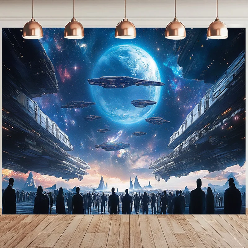 Epic Sci-Fi Galaxy Mural Wall Tapestry Cosmic Space Scene Futuristic Cityscape for Home Decor tapestry for dorm room