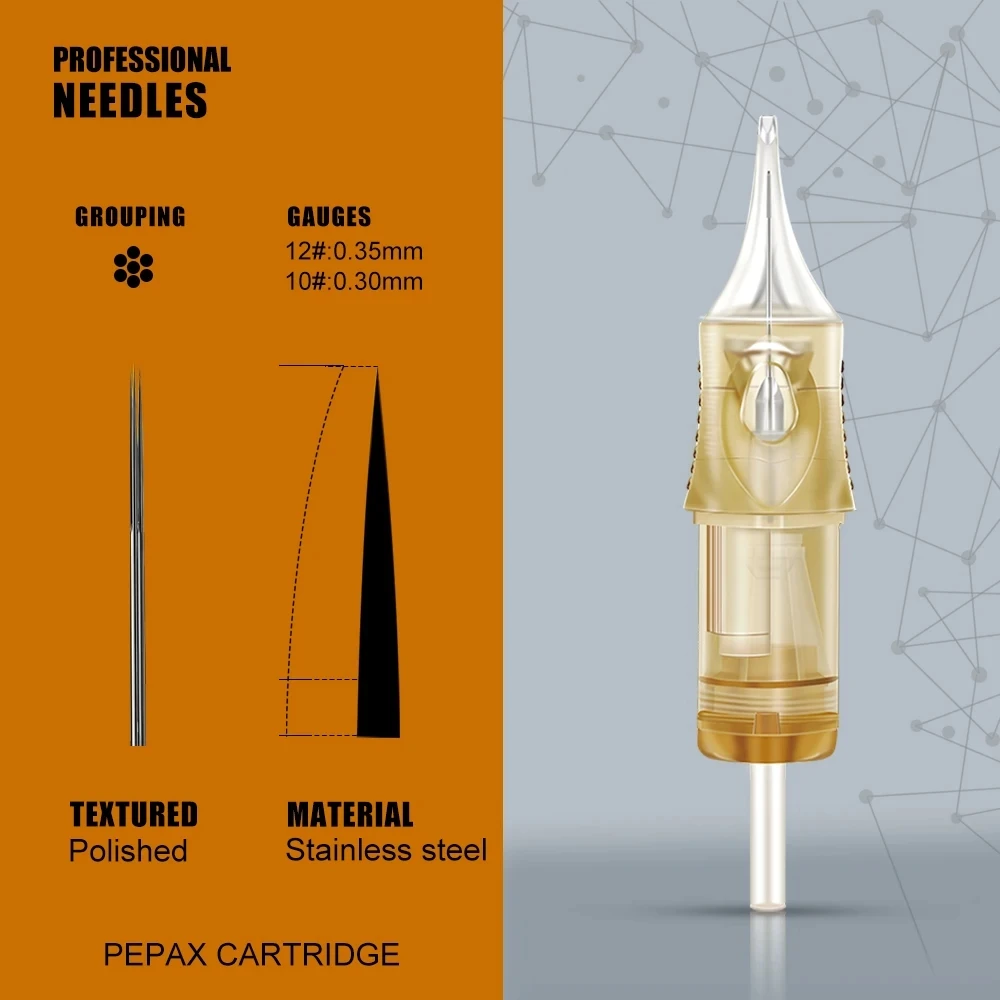 Cartuchos de agujas de tatuaje PEPAX LANCE, agujas de seguridad esterilizadas desechables con revestimiento redondo para máquinas de tatuaje, 20/10 Uds.