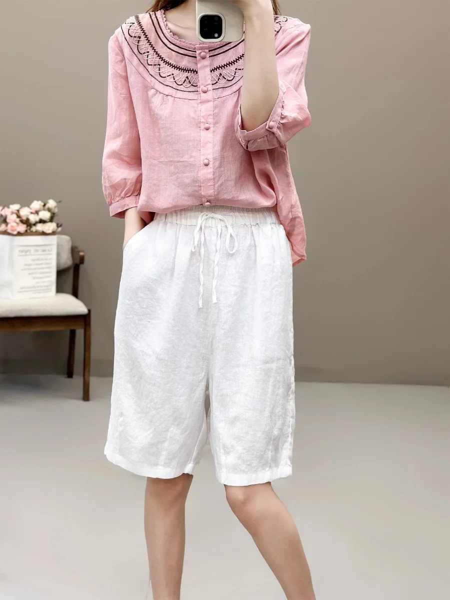 الفني القطن الكتان المطرزة irt رقيقة f Sve الدانتيل طوق حجم كبير المرأة الصيف أعلى عارضة فضفاضة تناسب irt