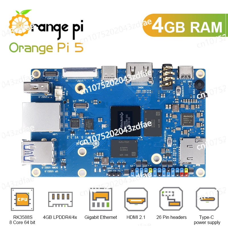 Orange Pi5 4GB RK3588S, SSD Gigabit Ethernet MCU, PCIE Module External WiFi + BT Running Android Debian Operating System