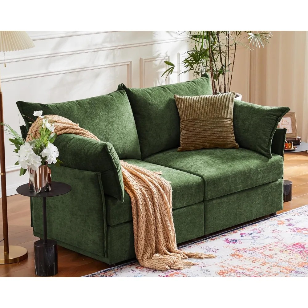 

Oversized Loveseat Sofa, Modern Modular Sectional Couch Green Fluffy Chenille Mid Century 2-Seat 24.5" Deep Seat for Apartment,