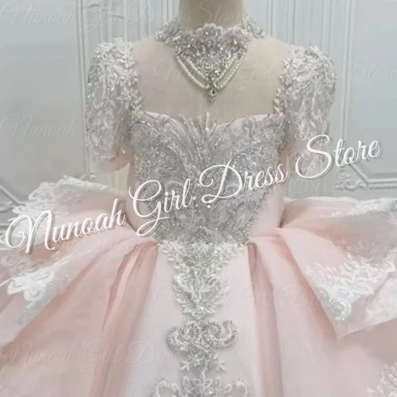 Robes de demoiselle d'honneur à col haut pour mariage, avec des Appliques en dentelle, longueur au sol, robes de fête d'anniversaire pour filles, robes de première Communion personnalisées