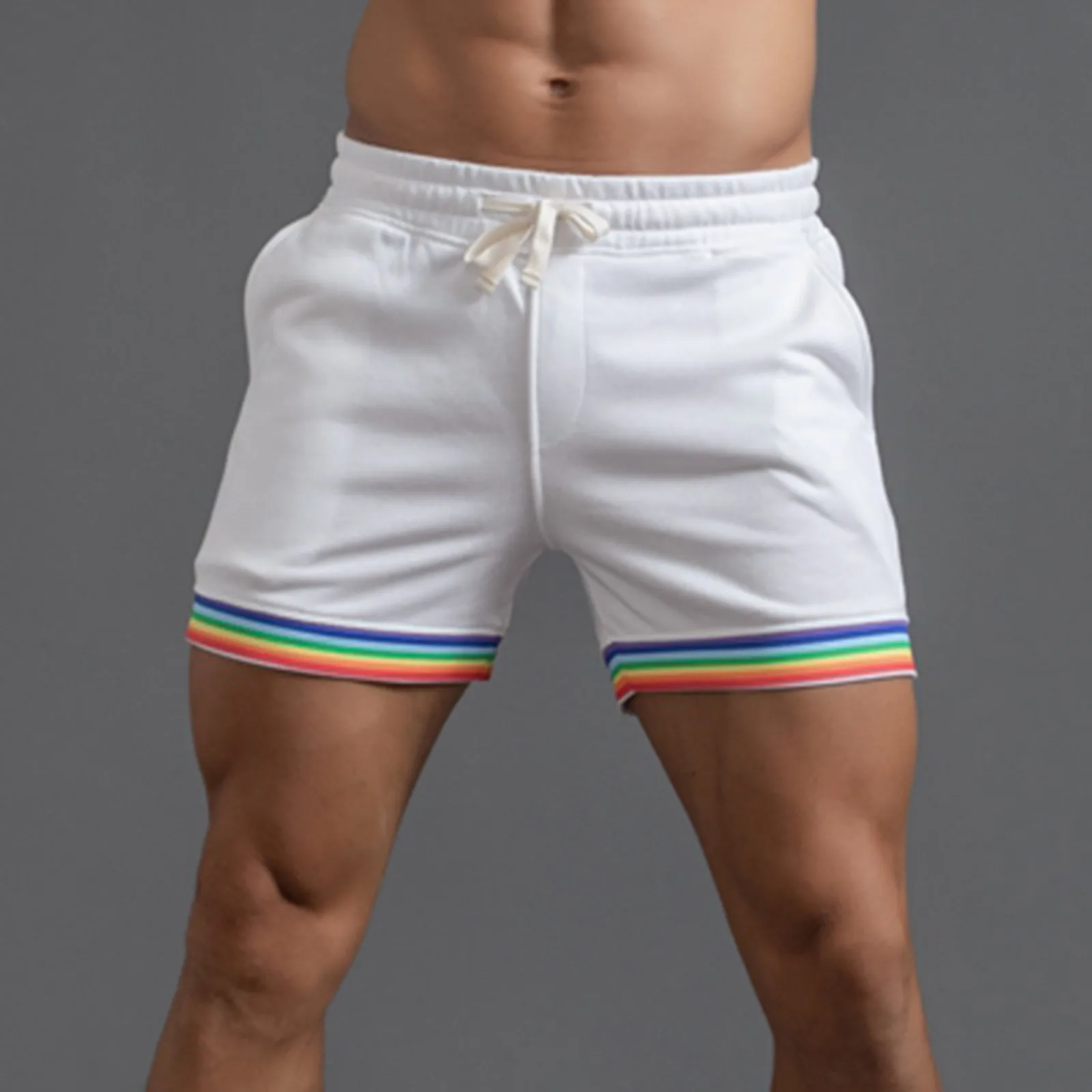 Short en polyester pour homme, pantalon arc-en-ciel, poche, proximité, wstring adt, sport décontracté, course à pied, étoile en mousse scintillante, été, document solide