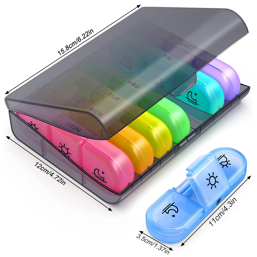 1 PCS Weekly Pill Organizer 3-Times-A-Day, Portable 7 Days Pill Box Case To Hold Medication, Vitamins, Fish Oil and Supplements