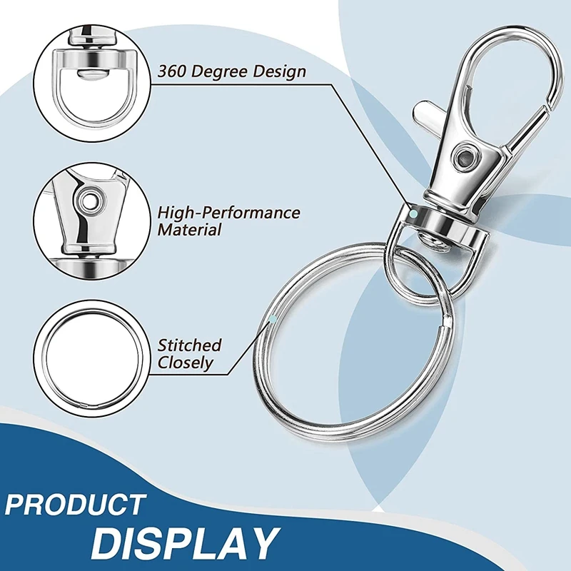 70 Pcs Swivel Lanyard Snap Hook With Key Rings Keychain Metal Swivel Clasps Spring Clip Snap Hook Lobster Clasp