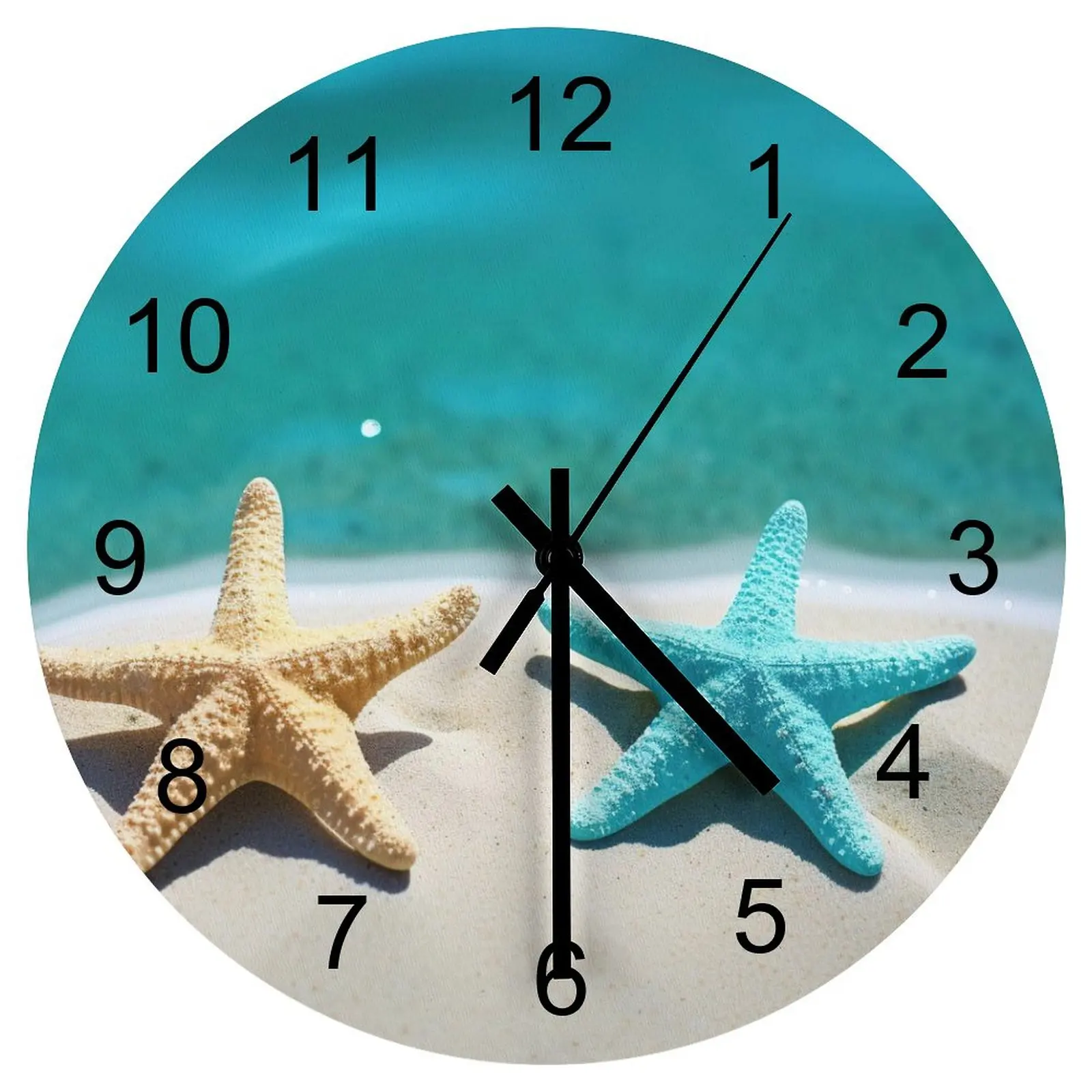 

Study Wall Clock Beach Starfish Sea star Clocks 12 inch Silent Wooden Round Durable Wall Mounted Nordic Home Decor