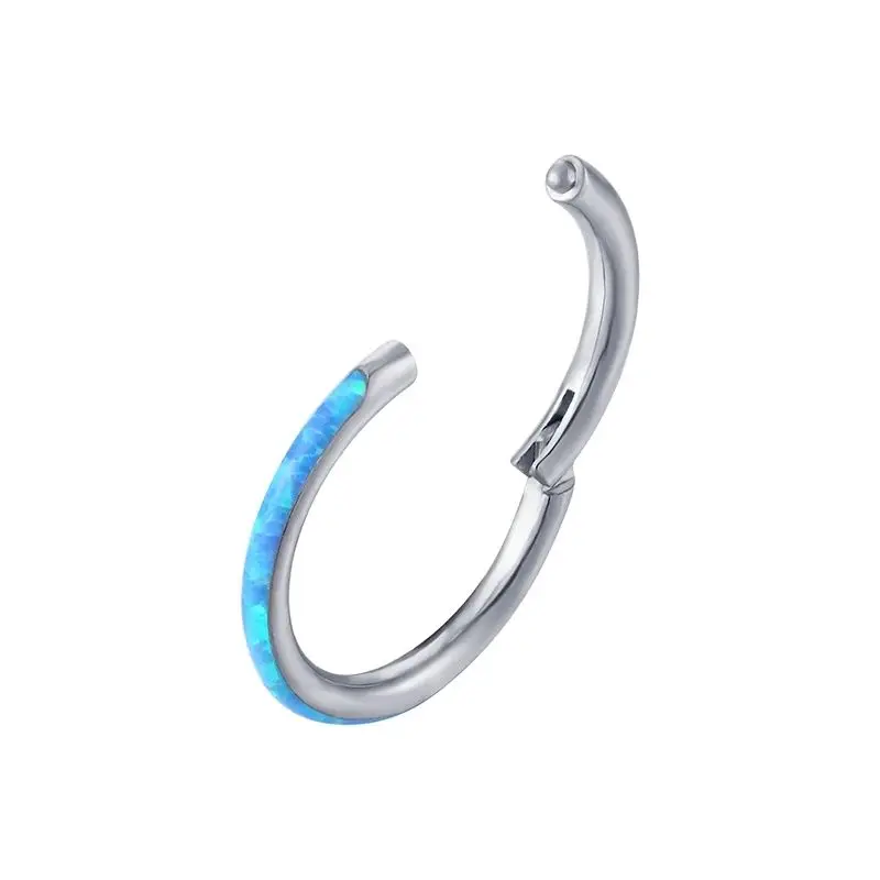 1Pc G23 Titanium 6-12mm Opal Nose Ring Hoop Septum Clicker Hinged Segment Ear Cartilage Tragus Helix Lip Piercing Body Jewelry