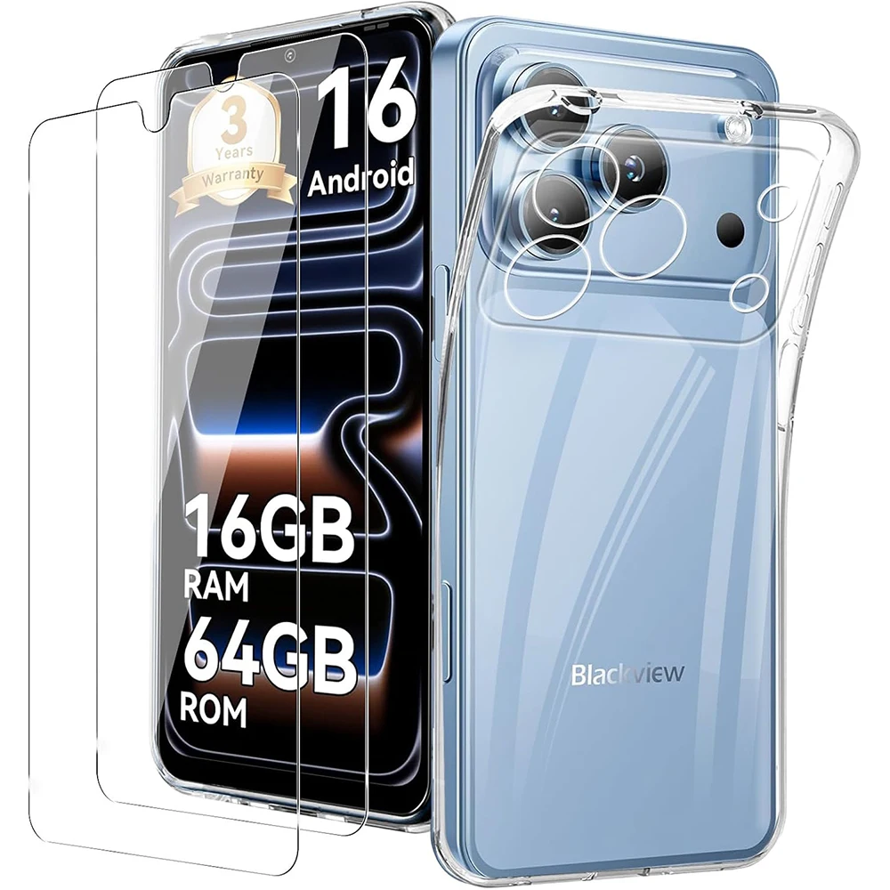 3in1 Glas+Silikon-Hülle für Blackview Wave 7C Hülle, gehärtetes Glas, Displayschutzfolie für Blackview Wave 7C