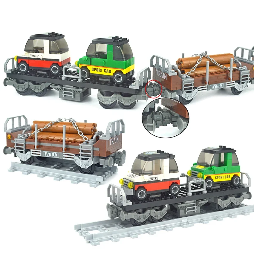 Juegos de bloques de construcción de modelos de trenes para niños, coches de tren de carga, Kits de ladrillos de construcción, rieles, pistas de ciudad, Compatible con todas las marcas, juguete para niños