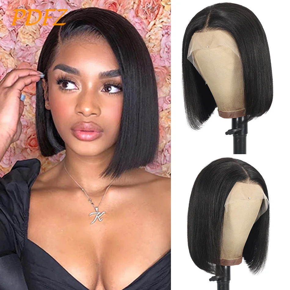 100% Bob Human Hair Wigs Straight 13x4 Lace Frontal Wig Human Hair Short Bob Wig Bralian Remy Human Hair Wig Pre Plucked