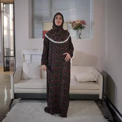 Eid Muslim Women Print Dresses Jalabiya Vestidos Dubai Prayer Abayas Islam One Piece Scarf Long Robe Ramadan Morocco Kaftan