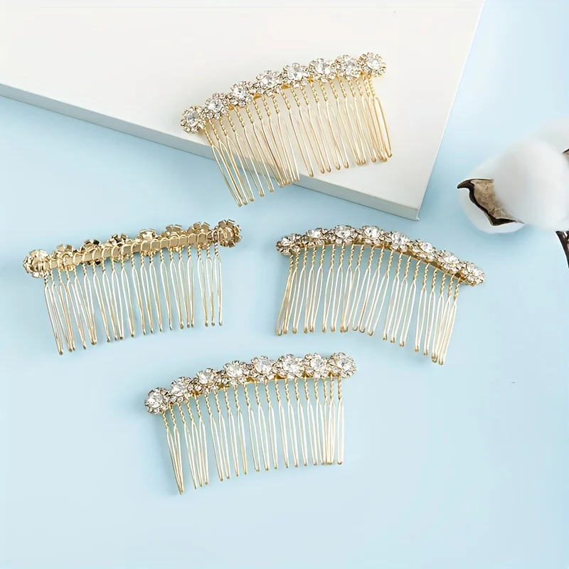 Bling-bling Rhinestone Hair Insert Comb Flower Hair Pin Elegant Hairdressing Accessories For Wedding Bridals Banquet Women Girls