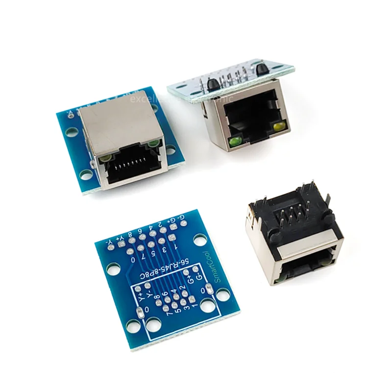 Placa de prueba adaptadora para conector RJ45, horizontal, hembra de 8 pines, con luz