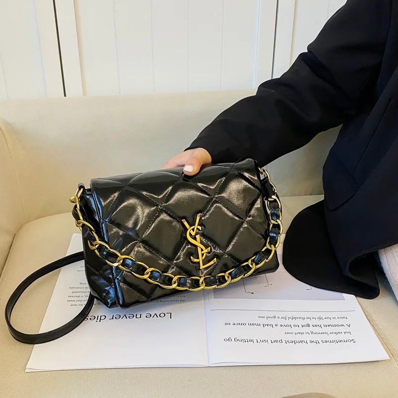 

Fall/Winter Solid Color Chain Strap Underarm Bag - Designer Crossbody/Shoulder Purse for Women, Minimalist Embroidery Handbag
