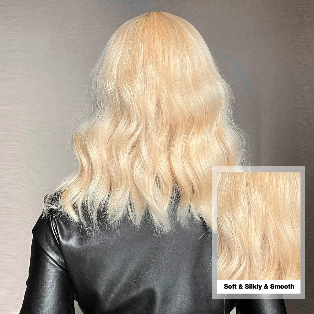 Jasny blond Bob Wave Syntetyczna peruka Krótkie imbirowo-żółte włosy z grzywką dla kobiet Naturalna peruka imprezowa Lolita Daily Fake Hair