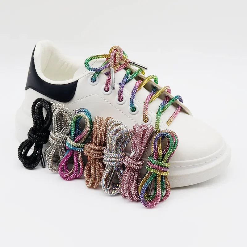1/4PCS Round Rhinestone Shoelaces Rainbow Diamond Shoelace for Sneakers AF1 Dunk Sb Laces DIY Trouser Hoodie Dress Accessorie