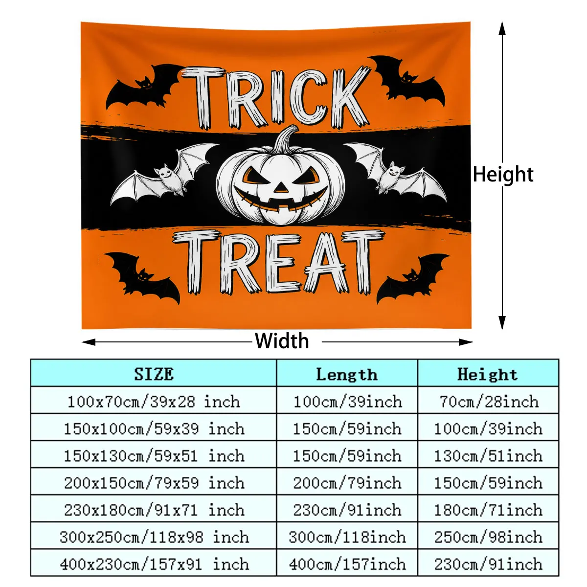 Halloween Pumpkin Bat TRICK TREAT Tapestry 1PC, Wall Hanging Decor For Living Room Bedroom Background Wall, Halloween Party P