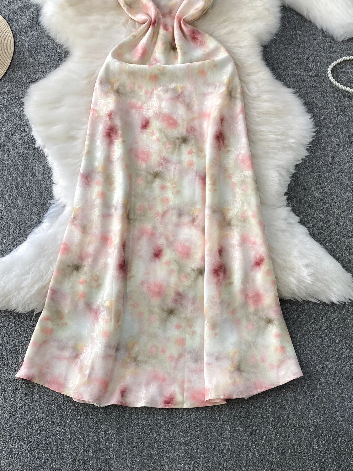 Ele ขนาดใหญ่ Neline Slip Dr ผู้หญิงฤดูร้อนเอวสูงพิมพ์กระชับสัดส่วนเข่าความยาว A-Line ชุดเกาหลี Sle