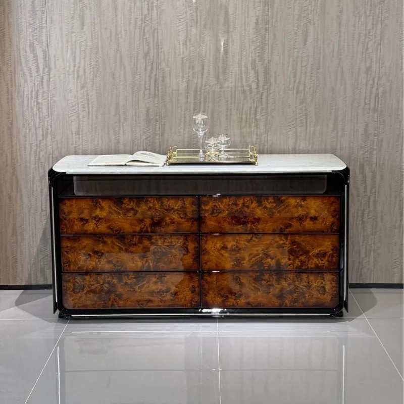 High-end burl piano lacquered sideboard cabinet Italian-style light luxury entryway cabinet for entryway storage