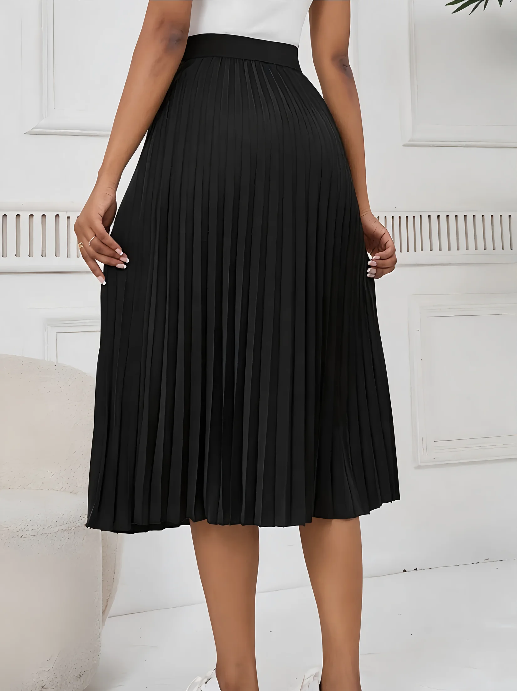 Falda plisada de cintura elástica plisada de primavera/verano para mujer